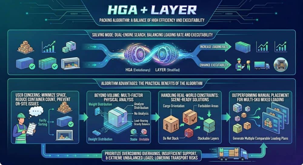 Boxes and transportation equipment in a logistics center