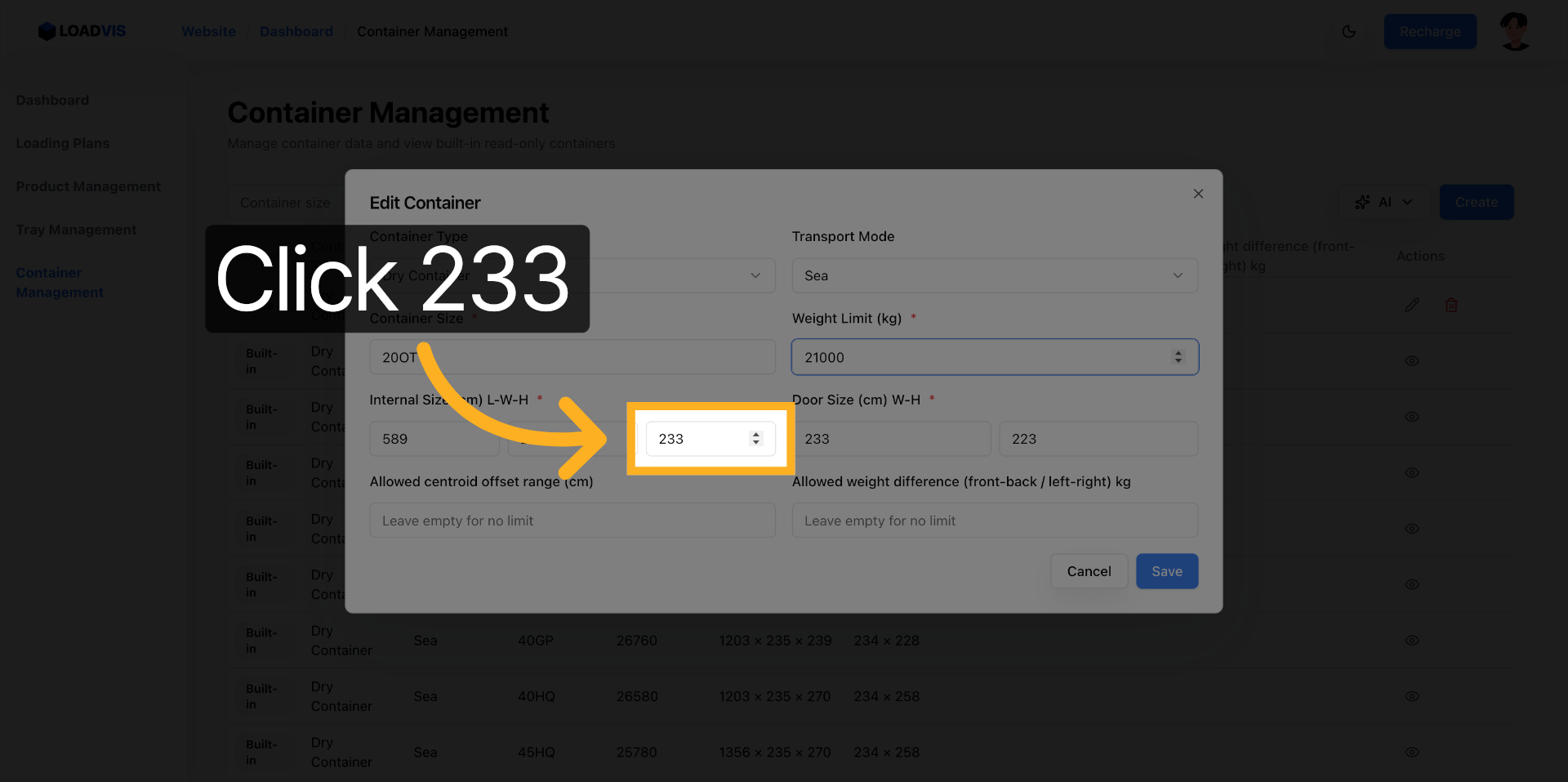 Select the Door Height Field