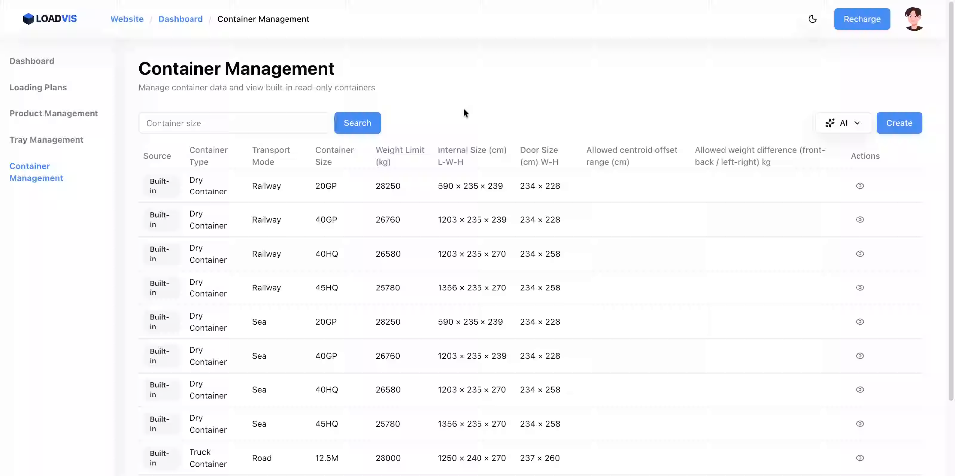 Search and Browse Container List
