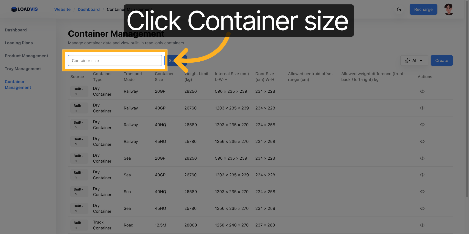Search and Filter Interface for Container Records