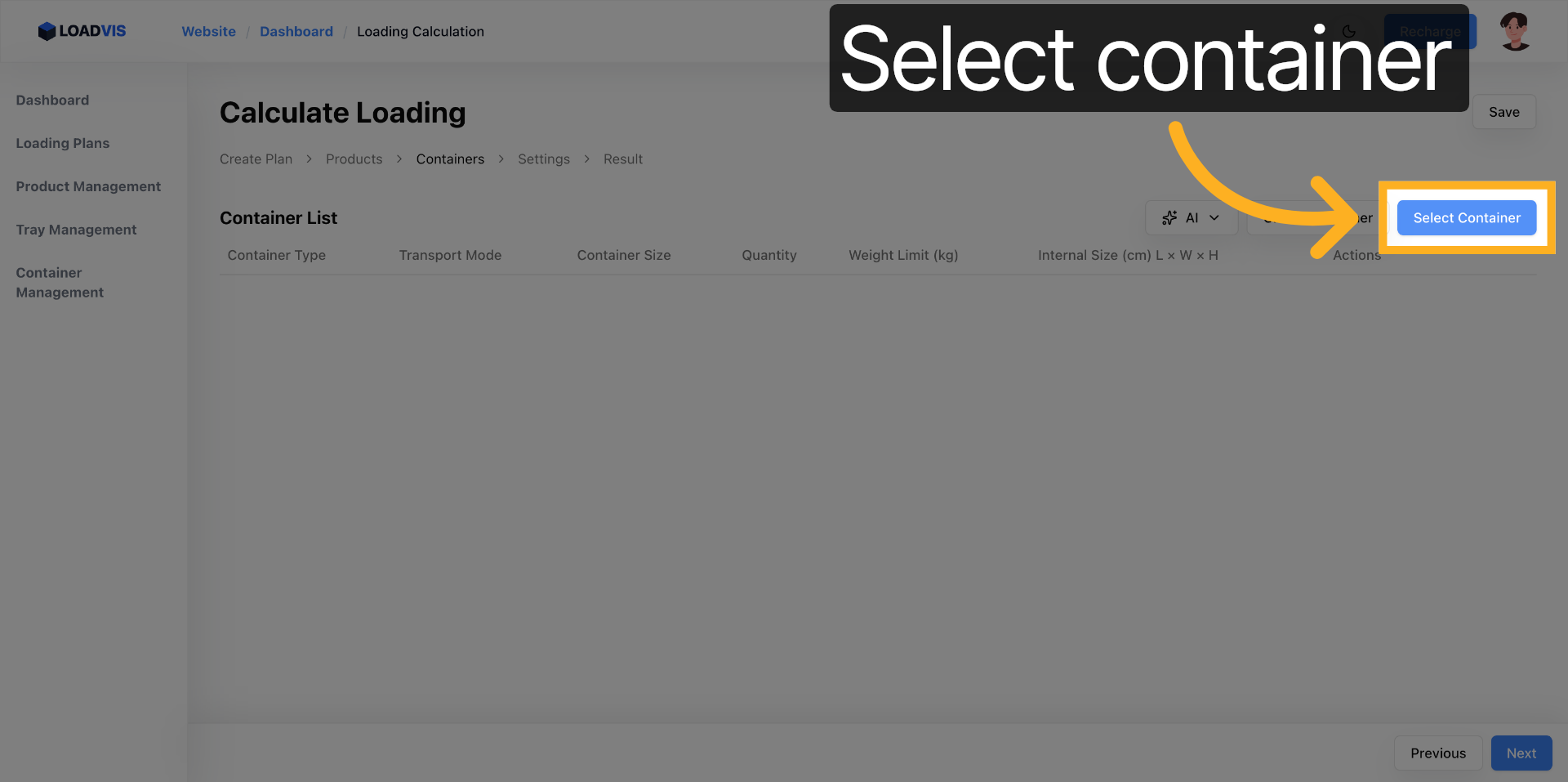 Abertura do seletor de equipamento