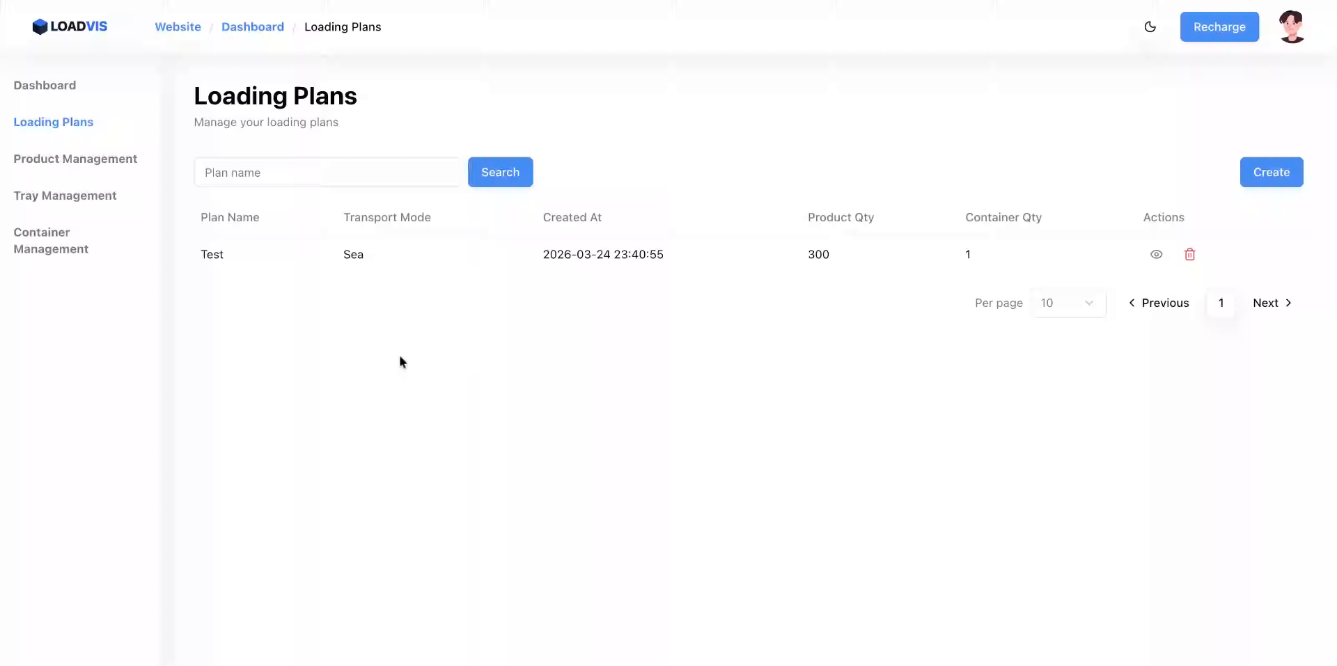 Grid de gerenciamento de planos