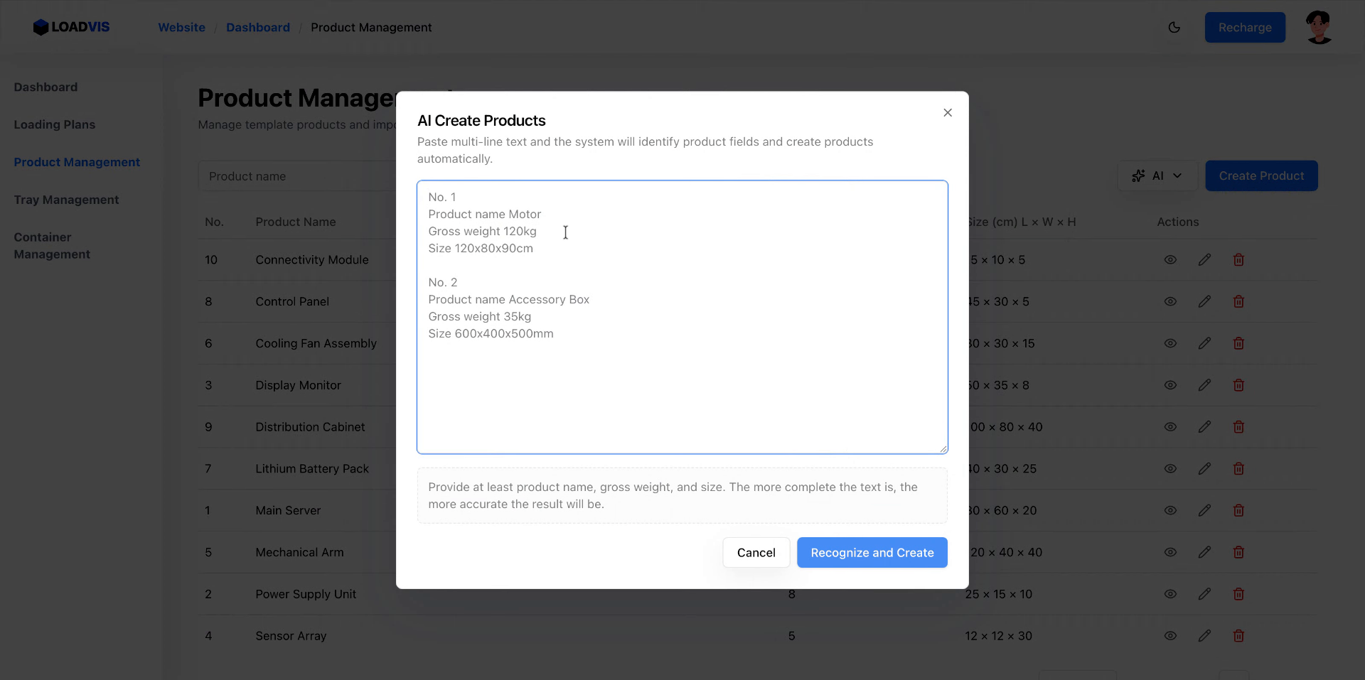 Input Specification Data